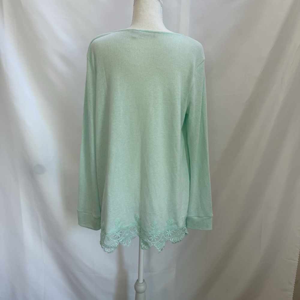 Soft Surroundings Sweater Women's Size M Lace Hem L/S Tunic Top Green - Picture 4 of 9
